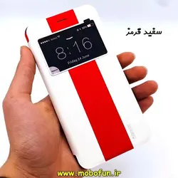 کیف گوشی iPhone 6 Plus - iPhone 6s Plus آیفون اورجینال ریمکس REMAX طرح چرم کتابی سفید قرمز کد 120