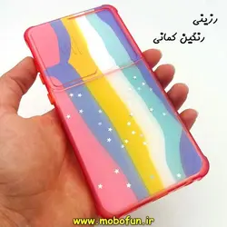 قاب گوشی Galaxy A72 4G - Galaxy A72 5G سامسونگ طرح رزینی IMD ایربگ دار فانتزی محافظ لنز دار کشویی رزینی رنگین کمانی کد 163