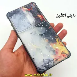 قاب گوشی Galaxy A72 4G - Galaxy A72 5G سامسونگ طرح رزینی IMD ایربگ دار فانتزی محافظ لنز دار کشویی رزینی آتشین کد 154