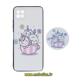قاب گوشی Galaxy A22 5G سامسونگ فانتزی برجسته طرح یونیکورن کوچولو پاپ سوکت دار محافظ لنز دار کد 19