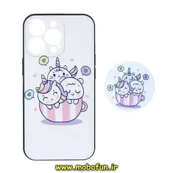قاب گوشی iPhone 13 Pro آیفون فانتزی برجسته طرح یونیکورن کوچولو پاپ سوکت دار محافظ لنز دار کد 10