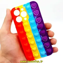 قاب گوشی iPhone 13 Pro آیفون سیلیکونی پاک کنی طرح پاپت فیجت رنگین کمانی محافظ لنز دار کد 1