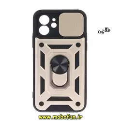 قاب گوشی Iphone 12 آیفون طرح ضد ضربه بتمن فول ژله ای هولدر دار محافظ لنز دار کشویی پنجره ای طلایی کد 77