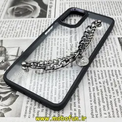 قاب گوشی Galaxy A13 4G سامسونگ اورجینال متال کیس Metal طرح پشت طلق شفاف دور سیلیکونی دستبندی کارتیر مشکی کد 367