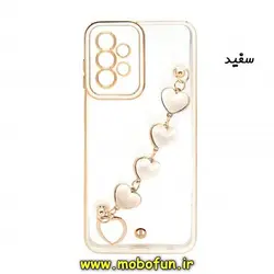 قاب گوشی Galaxy A13 4G سامسونگ طرح الکتروپلیتینگ دستبندی مخمل قلبی ژله ای شفاف محافظ لنز دار سفید کد 343