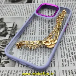 قاب گوشی iPhone 14 Pro آیفون اورجینال متال کیس Metal طرح پشت طلق شفاف دور سیلیکونی دستبندی کارتیر یاسی طلایی کد 69