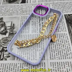 قاب گوشی iPhone 14 آیفون اورجینال متال کیس Metal طرح پشت طلق شفاف دور سیلیکونی دستبندی کارتیر یاسی طلایی کد 43