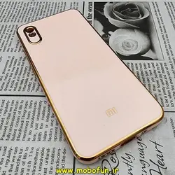 قاب گوشی Redmi 9A شیائومی طرح ژله ای مای کیس گلد لاین دور طلایی محافظ لنز دار گلبهی کد 124