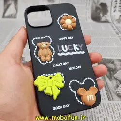 قاب گوشی iPhone 14 آیفون طرح سیلیکونی ژله ای سه بعدی برجسته عروسکی مشکی کد 3