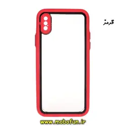 قاب گوشی iPhone X - iPhone XS آیفون طرح پشت طلق شفاف محافظ لنز دار دور سیلیکونی رنگی قرمز کد 318