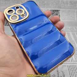 قاب گوشی iPhone 13 Pro آیفون طرح پافر PUFFER مای کیس گلد لاین دور طلایی محافظ لنز دار آبی کاربنی کد 182
