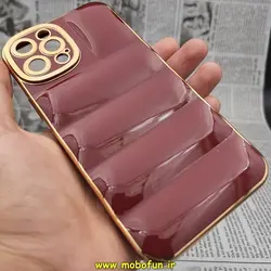 قاب گوشی iPhone 12 Pro Max آیفون طرح پافر PUFFER مای کیس گلد لاین دور طلایی محافظ لنز دار زرشکی کد 360