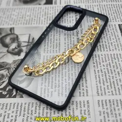 قاب گوشی Galaxy A53 5G سامسونگ اورجینال متال کیس Metal طرح پشت طلق شفاف دور سیلیکونی دستبندی کارتیر مشکی طلایی کد 379