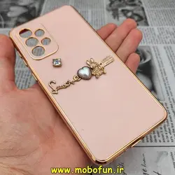 قاب گوشی Galaxy A33 5G سامسونگ طرح ژله ای مای کیس گلد لاین دور طلایی عروسکی مرواریدی محافظ لنز دار گلبهی کد 292