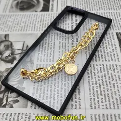 قاب گوشی Galaxy S22 Ultra سامسونگ اورجینال متال کیس Metal طرح پشت طلق شفاف دور سیلیکونی دستبندی کارتیر مشکی طلایی کد 143