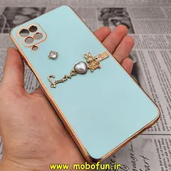 قاب گوشی Galaxy A12 - Galaxy M12 - Galaxy F12 سامسونگ طرح ژله ای مای کیس گلد لاین دور طلایی عروسکی مرواریدی محافظ لنز دار سبز آبی کد 971