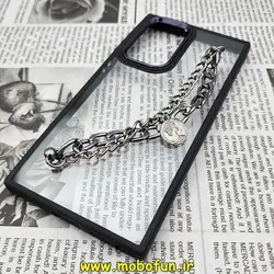 قاب گوشی Galaxy S22 Ultra سامسونگ اورجینال متال کیس Metal طرح پشت طلق شفاف دور سیلیکونی دستبندی کارتیر مشکی کد 141