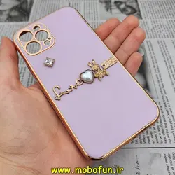 قاب گوشی iPhone 12 Pro آیفون طرح ژله ای مای کیس گلد لاین دور طلایی عروسکی مرواریدی محافظ لنز دار یاسی کد 708