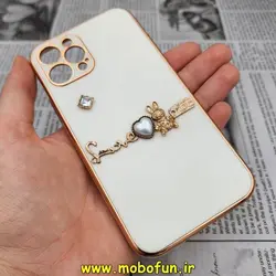 قاب گوشی iPhone 12 Pro آیفون طرح ژله ای مای کیس گلد لاین دور طلایی عروسکی مرواریدی محافظ لنز دار سفید شیری کد 707