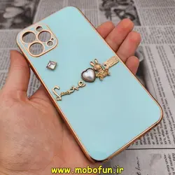 قاب گوشی iPhone 12 Pro آیفون طرح ژله ای مای کیس گلد لاین دور طلایی عروسکی مرواریدی محافظ لنز دار سبز آبی کد 706