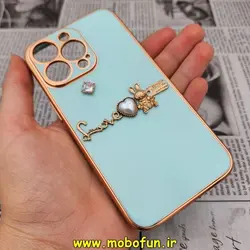قاب گوشی iPhone 13 Pro آیفون طرح ژله ای مای کیس گلد لاین دور طلایی عروسکی مرواریدی محافظ لنز دار سبز آبی کد 294