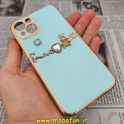 قاب گوشی iPhone 13 آیفون طرح ژله ای مای کیس گلد لاین دور طلایی عروسکی مرواریدی محافظ لنز دار سبز آبی کد 363