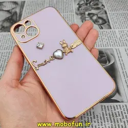 قاب گوشی iPhone 13 آیفون طرح ژله ای مای کیس گلد لاین دور طلایی عروسکی مرواریدی محافظ لنز دار یاسی کد 362