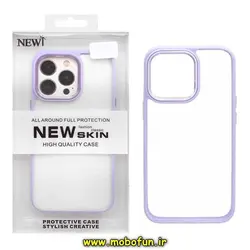 قاب گوشی iPhone 12 Pro Max آیفون طرح پشت طلق شفاف دور سیلیکونی اورجینال فلزی متال کیس Metal Case برند نیو اسکین NEW SKIN یاسی کد 498