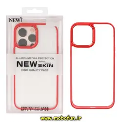 قاب گوشی iPhone 12 Pro Max آیفون طرح پشت طلق شفاف دور سیلیکونی اورجینال فلزی متال کیس Metal Case برند نیو اسکین NEW SKIN قرمز کد 497