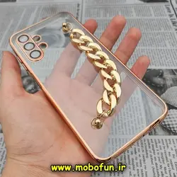 قاب گوشی Galaxy A13 4G سامسونگ طرح الکتروپلیتینگ ژله ای شفاف اورجینال دستبندی کارتیر محافظ لنز دار طلایی کد 434