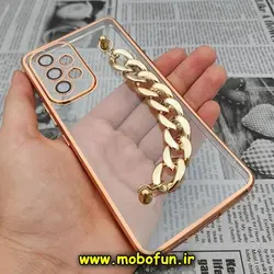 قاب گوشی Galaxy A53 5G سامسونگ طرح الکتروپلیتینگ ژله ای شفاف اورجینال دستبندی کارتیر محافظ لنز دار طلایی کد 385