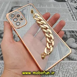 قاب گوشی Galaxy A73 5G سامسونگ طرح الکتروپلیتینگ ژله ای شفاف اورجینال دستبندی کارتیر محافظ لنز دار طلایی کد 368