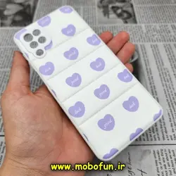 قاب گوشی Galaxy A12 سامسونگ طرح دار پافر چرمی محافظ لنز دار قلب یاسی کد 1027