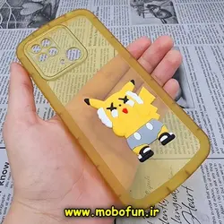 قاب گوشی Redmi 10C - Poco C40 شیائومی طرح ژله ای شفاف بالشتی سه بعدی دیجیمون ها پیکاچو محافظ لنز دار زرد کد 184