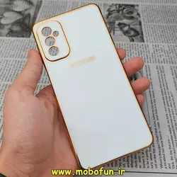 قاب گوشی Galaxy M52 5G سامسونگ طرح ژله ای مای کیس گلد لاین دور طلایی محافظ لنز دار سفید کد 14