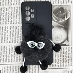 قاب گوشی Galaxy A53 5G سامسونگ طرح سیلیکونی ژله ای سه بعدی برجسته عروسکی محافظ لنز دار پام پام پشمالو عینکی مشکی کد 424