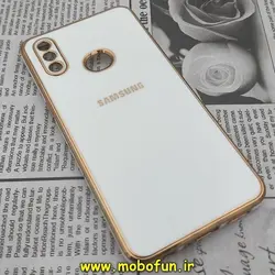 قاب گوشی Galaxy A10S سامسونگ طرح ژله ای مای کیس گلد لاین دور طلایی محافظ لنز دار سفید کد 313