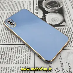 قاب گوشی iPhone X - iPhone XS آیفون طرح ژله ای مای کیس گلد لاین دور طلایی محافظ لنز دار مات آبی سیرا کد 304