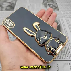 قاب گوشی iPhone X - iPhone XS آیفون طرح ژله ای خرگوشی استندشو مای کیس گلد لاین دور طلایی محافظ لنز دار مشکی کد 406