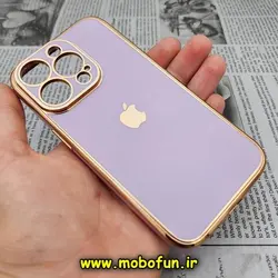 قاب گوشی iPhone 14 Pro آیفون طرح ژله ای مای کیس گلد لاین دور طلایی محافظ لنز دار مات یاسی کد 91