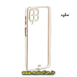 قاب گوشی Galaxy M53 5G سامسونگ طرح الکتروپلیتینگ ژله ای شفاف اورجینال محافظ لنز دار سفید کد 8