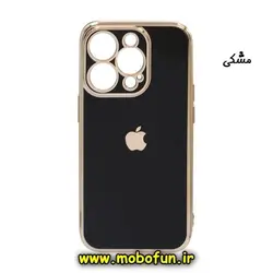 قاب گوشی iPhone 14 Pro آیفون طرح ژله ای مای کیس گلد لاین دور طلایی محافظ لنز دار مشکی کد 98
