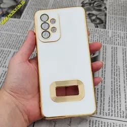 قاب گوشی Galaxy A33 5G سامسونگ طرح ژله ای مای کیس مگ سیف Magsafe گلد لاین دور طلایی محافظ لنز دار شیشه ای سفید کد 378