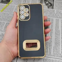 قاب گوشی Galaxy A33 5G سامسونگ طرح ژله ای مای کیس مگ سیف Magsafe گلد لاین دور طلایی محافظ لنز دار شیشه ای مشکی کد 379