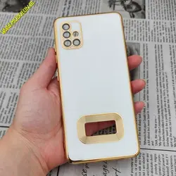 قاب گوشی Galaxy A51 سامسونگ طرح ژله ای مای کیس مگ سیف Magsafe گلد لاین دور طلایی محافظ لنز دار شیشه ای سفید کد 728