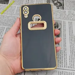 قاب گوشی Galaxy A10S سامسونگ طرح ژله ای مای کیس مگ سیف Magsafe گلد لاین دور طلایی محافظ لنز دار شیشه ای مشکی کد 526