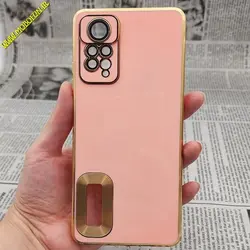 قاب گوشی Redmi Note 11 Pro Global 4G - Redmi Note 11 Pro Global 5G شیائومی طرح ژله ای مای کیس مگ سیف Magsafe گلد لاین دور طلایی محافظ لنز دار شیشه ای گلبهی کد 415