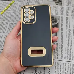 قاب گوشی Galaxy A53 5G سامسونگ طرح ژله ای مای کیس مگ سیف Magsafe گلد لاین دور طلایی محافظ لنز دار شیشه ای مشکی کد 503