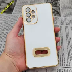 قاب گوشی Galaxy A53 5G سامسونگ طرح ژله ای مای کیس مگ سیف Magsafe گلد لاین دور طلایی محافظ لنز دار شیشه ای سفید کد 502