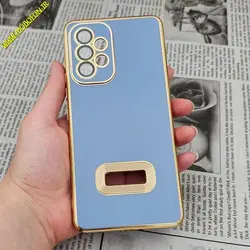 قاب گوشی Galaxy A53 5G سامسونگ طرح ژله ای مای کیس مگ سیف Magsafe گلد لاین دور طلایی محافظ لنز دار شیشه ای آبی فیلی کد 501